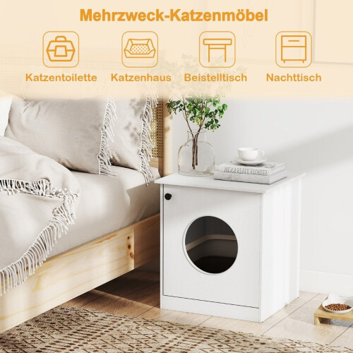 Katzentoilettenschrank mit großem Eingang, Weiß, 51x47x57 cm 1