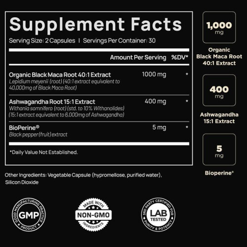 Maca Capsules Peruvian Maca Root Extract Energy Stamina Boost for Men Women 60 Count 1