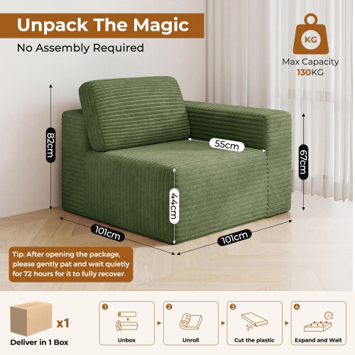 Corduroy Modular Sofa | Cloud-style Sectional Sofa Right Seat Fluffy Memory Foam Cushions 2