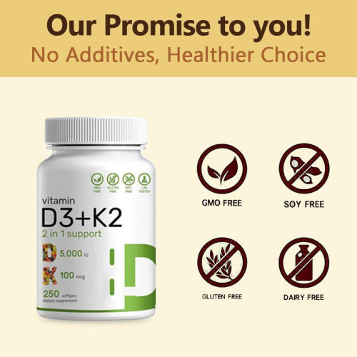 Vitamin D3 K2 Capsules Bone & Immune Support High Absorption 120 Count 1