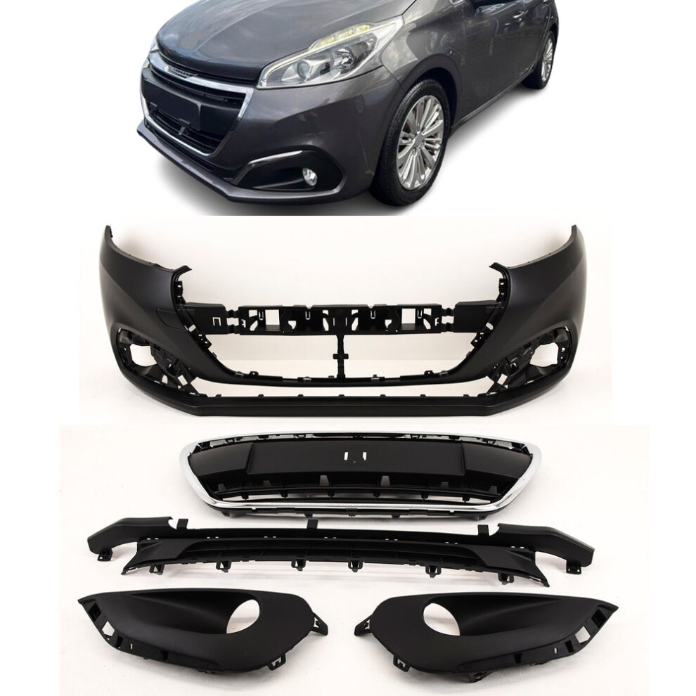 Fits Peugeot 208 2015-2019 Front Bumper Kit Complete With Grilles Primed 9145588439260