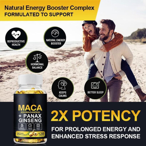 Maca Ginseng Capsules for Men Energy Stamina Vitality Boost 120 Count 1