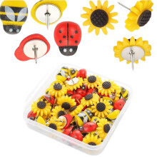 Flower motif push pins, cork, bulletin board, 30 pieces