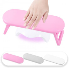 (pink) Foldable Russian Manicure Hand Rest with Lamp Slot Plastic Wrist Support for Nail Salon
