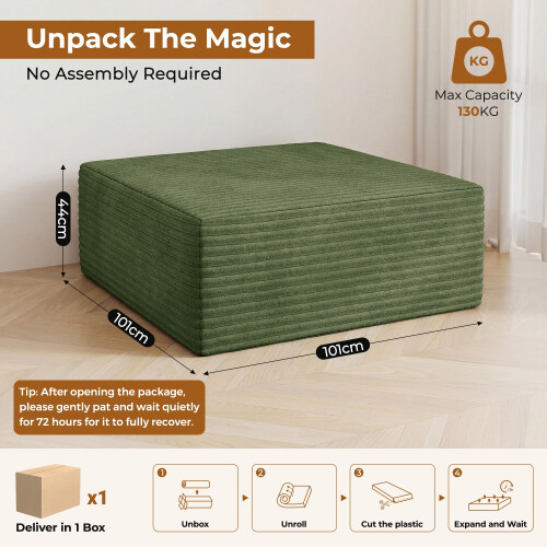 Corduroy Modular Sofa | Cloud-style Sectional Sofa Fluffy Memory Foam Cushions Footstool Only 2