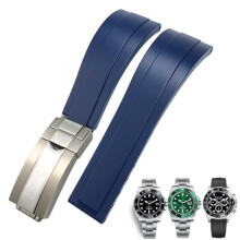 Rubber Watch Strap for Rolex Daytona GMT YachtMaster 20mm Blue Glossy Buckle