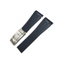 Silicone Rubber Watch Band for Rolex Daytona Submariner GMT Explorer, Curved End, 20-21 mm, Black