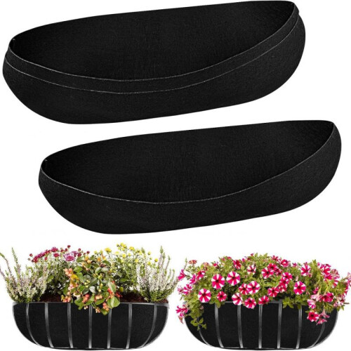 (Black, 24*7.9ins) 3 Pack Hanging Planter Liner Replacement Fabric Grow Bags Window Box Liners Black