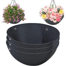 (Black, 14*6.3inch) 3 Pack Non-Woven Hanging Basket Liner Round Fabric Planter Replacement Liner Felt Plant Basket Insert Kit