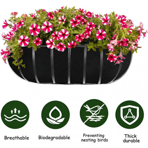 (Black, 24*7.9ins) 3 Pack Hanging Planter Liner Replacement Fabric Grow Bags Window Box Liners Black 2