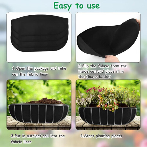 (Black, 30*7.9ins) 3 Pack Hanging Planter Liner Replacement Fabric Grow Bags Window Box Liners Black 1