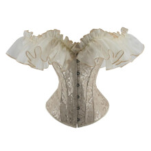 Women Off Shoulder Corset Gothic Bustier Corset Ruffle Belt Slim Strap Shapewear S beige