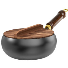 Iron Pan, Japanese Forged Pan with Wooden Lid, No Coating, Hand Forged NonStick Pans, and Rustproof Frying Pan (28 cm)