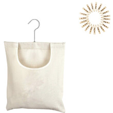Clothespin Bag Set 32x27cm Canvas Storage Bag with 20 Clips Outdoor Hanging Laundry Clothespin Holder Beige