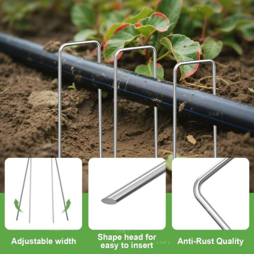 U-Shaped Garden Stakes 3x15cm Galvanized Rust-Proof Yard Tent Pegs Set 2