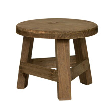 Rustic Teak Wood Stool Round Side Table Solid Shabby Stool Plant Stand
