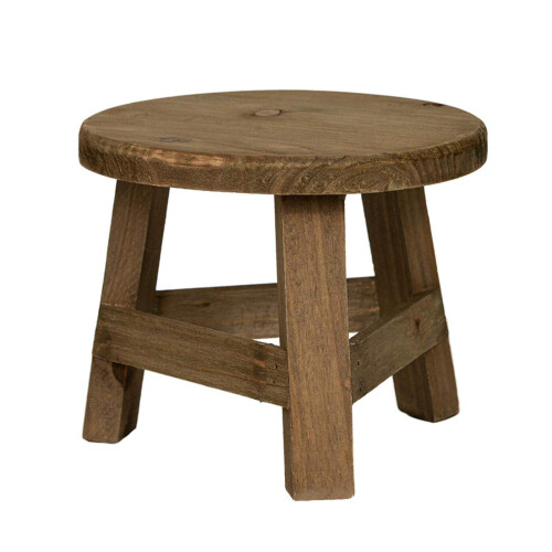 Rustic Teak Wood Stool Round Side Table Solid Shabby Stool Plant Stand