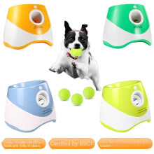 (Blue, Bring 9 balls) Automatic Pet Ball Launcher Dog Tennis Ball Thrower Machine Interactive Dog Toy for Small Medium Dogs White