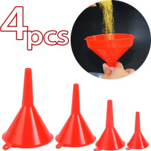(Red 4PCs) 4PCS Plastic Long Stem Funnel Set Fuel Oil Car Garage Motorcycle Funnel