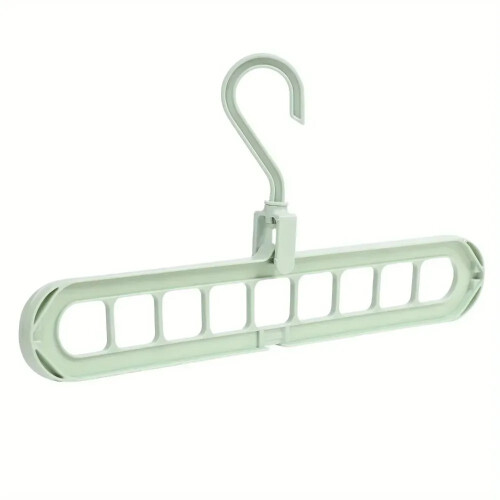 (Green) 9 Hole Foldable Clothes Hanger Space Saving Wardrobe Storage Organiser Rack