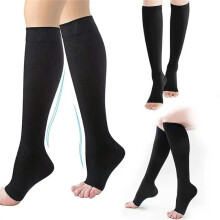 (YS001-155-BK / L-XL) Compression Socks Toeless Support Stockings for Men Women Travel Sports S-XXL