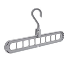 (Grey) 9 Hole Foldable Clothes Hanger Space Saving Wardrobe Storage Organiser Rack