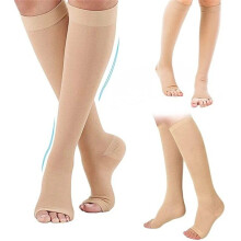 (YS001-155-SK / S-M) Compression Socks Toeless Support Stockings for Men Women Travel Sports S-XXL