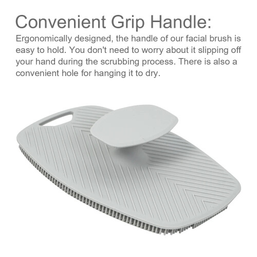 (grey1) Silicone Body Scrubber Exfoliating Bath Brush with Non Slip Handle 2