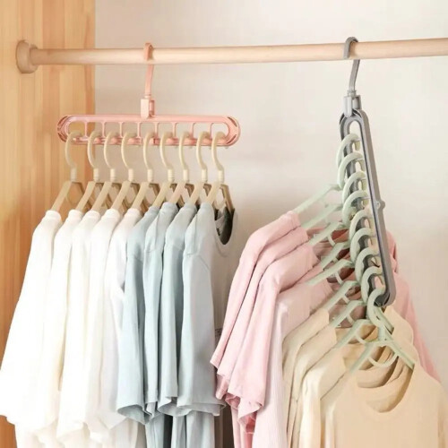 (Grey) 9 Hole Foldable Clothes Hanger Space Saving Wardrobe Storage Organiser Rack 1
