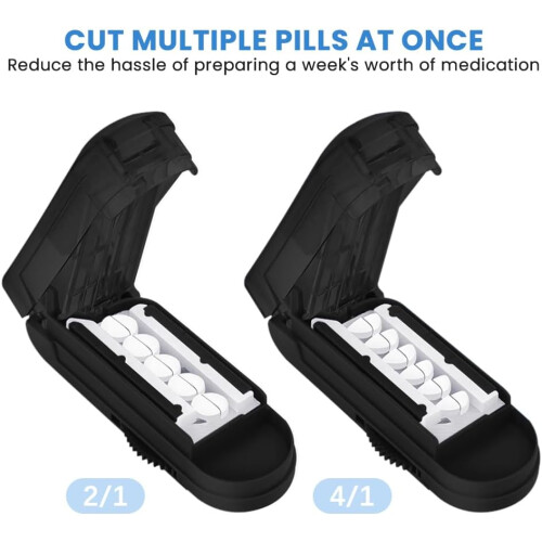 Tablet Divider, Pill Cutter with Compartments and Blade Protection (Black) 2