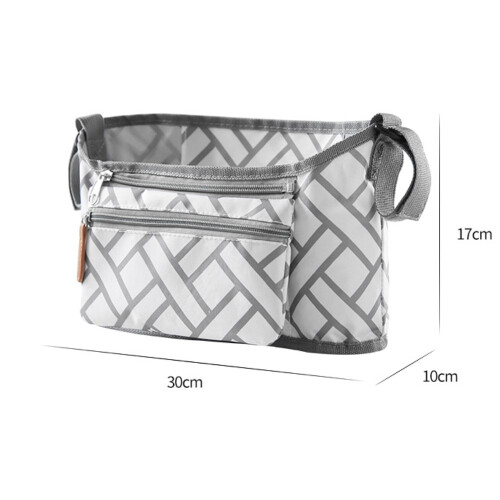 (Grey) Baby Stroller Organizer Bag Universal Hanging Storage Basket Oxford Cloth Accessory
