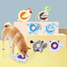 (Rhino) TPR Multifunctional Dog Toy Treat Dispensing Squeaky Animal Shape Chew Toy for Teeth Cleaning