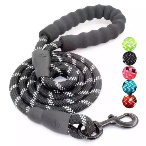 (Red, 3m *(1.0)) Reflective Dog Leash Nylon Round Rope for Large Medium Dogs Anti-Pull Foam Handle Multiple Colors 1