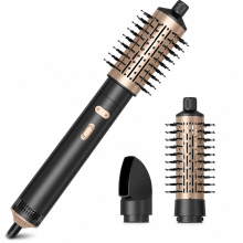 Rotating Hot Air Brush for Drying, Straightening and Curling, Black, UK Plug 240V