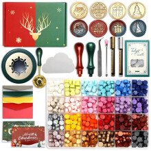 (C) Christmas Wax Seal Stamp Kit Beginner Full Set Gift Box with Wax Beads and Stamp Heads