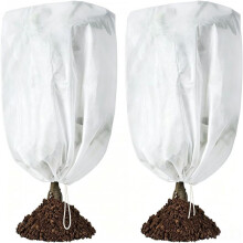 (60*80cm, white) Plant Frost Cover Non-Woven Freeze Protection Cover with Drawstring Winter Plant Blanket for Potted Plants Outdoor Garden