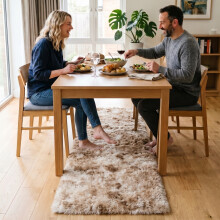 (60x220cm, Tie Dye Beige) Imperial Rooms Non Slip Shaggy Rug Soft Fluffy Faux Fur Area Carpet | 450GSM 3.5cm Pile Height
