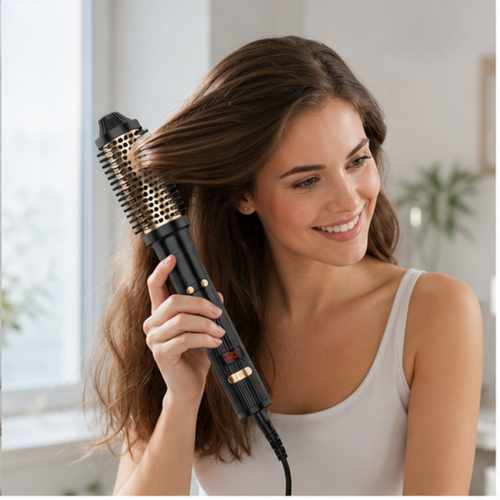 Rotating Hot Air Styling Brush with Digital Display and Adjustable Temperature, Black, EU Plug 1