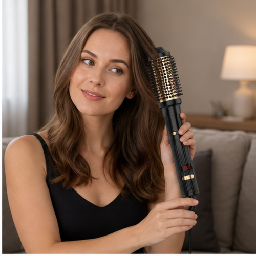 Rotating Hot Air Styling Brush with Digital Display and Adjustable Temperature, Black, EU Plug 2