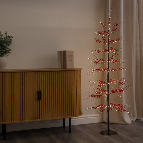 Premier 1.5m Light up Red Berry Christmas Tree with 635 Warm White LEDs