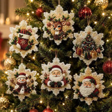 (8*8cm, 3) Christmas Tree Decorations Acrylic Pearl Diamond Painting Hanging Ornaments for Halloween Christmas Party Home Decor