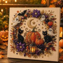 (20*20cm, k4) DIY Halloween Pearl Painting Raven Pumpkin Diamond Art Kit Handmade Festival Decoration 30x40cm