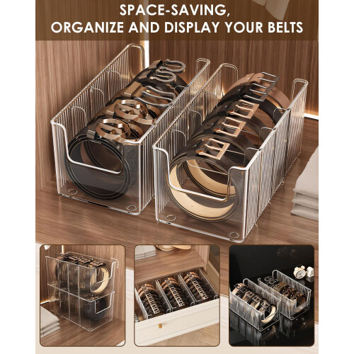 2Pack Acrylic Belt Organizer – 8 Removable Compartments, Fits Most Sizes 2