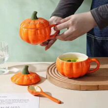 (orange, 300ml) Ceramic Pumpkin Shaped Mug Cute High Appearance Cup with Lid for Milk Coffee Tea Orange 400ml