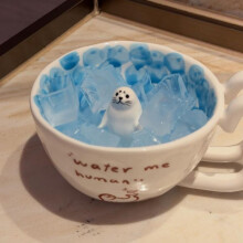 (blue, Other) Cute Seal Ceramic Mug Coffee Cup Couple Water Cup Birthday Gift for Best Friend 350ml White