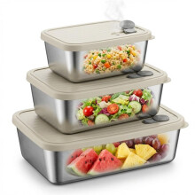 3Pcs Microwave Safe 304 Stainless Steel Food Storage Containers with Lids, Leak-Proof Metal Meal Prep Bento Box Set