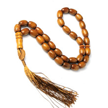 Elegant Sandalwood Prayer Beads 33 Pieces 8mm Diameter with Charms for Daily Use and Worship, Brown