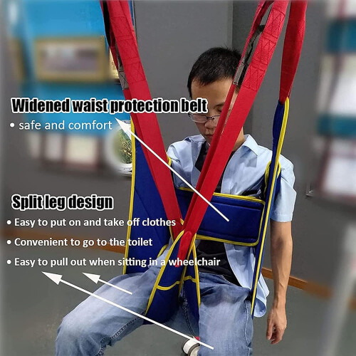 ULift Sling with Commode CutOut, Four Point Support, Size M/L, 500 lbs, Blue 2