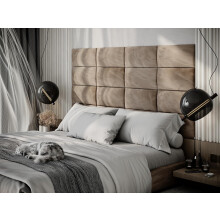 (Beige) 2 Pack-Rectangle (25x50cm) Headboard Wall Panels | Soft Upholstered Velvet Tiles for Bedroom