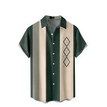 Rockabilly Style Bowling Shirts Men's Hawaiian Shirt 50s Casual Shirt Short Sleeve Army Green